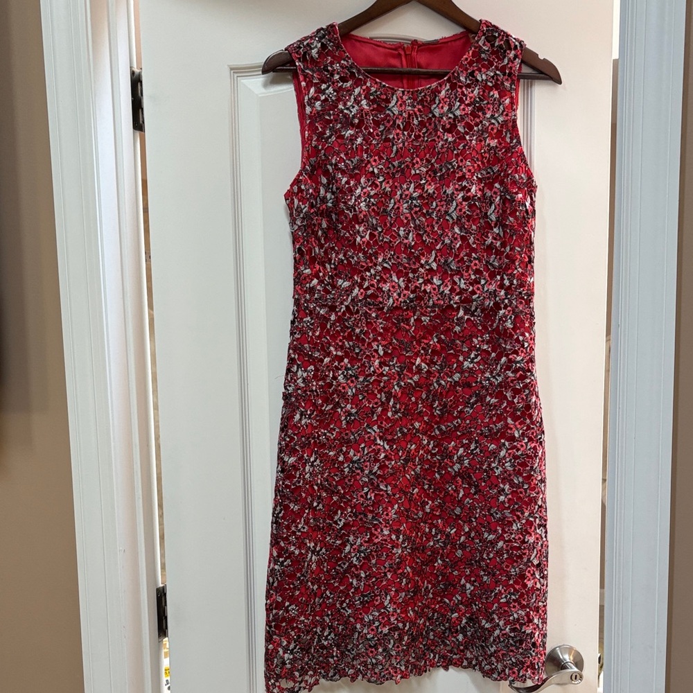 Elie Tahari Red Floral Lace Midi Dress